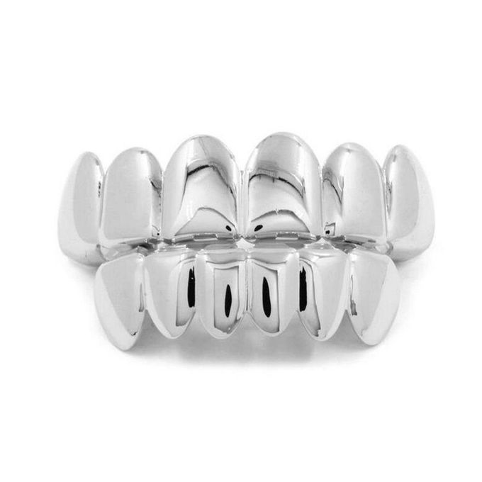 Silver Teeth Grillz Top and Bottom Set